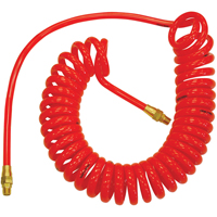 Topring 17.714 Flexcoil Self-Storing Polyurethane Air Hoses With Fittings, Air, 3/8" ID x 15' L, Polyurethane, 140 PSI at 23 °C