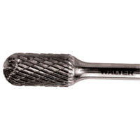 Walter Surface Technologies 01V008 Double Cut Cylindrical Round Nose Carbide Burr, 1/2" Dia., 1" Depth of Cut