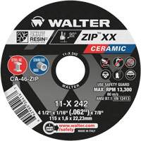 Walter Surface Technologies 11X242 Zip XX Ceramic Cut-Off Wheel, 4-1/2" x 1/16", 7/8" Arbor, Type 1, Ceramic, 13300 RPM