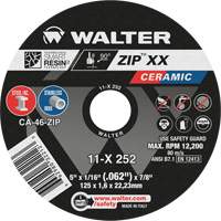 Walter Surface Technologies 11X252 Zip XX Ceramic Cut-Off Wheel, 5" x 1/16", 7/8" Arbor, Type 1, Ceramic, 12200 RPM