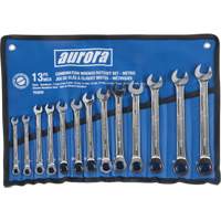Outils Aurora TEQ835 Jeu de cl&eacute;s &agrave; cliquet &agrave; t&ecirc;te fixe, Combinaison, 13 morceaux, M&eacute;trique