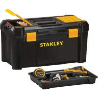 Stanley Tools STST19331 Coffre &agrave; outils avec plateau Essential, 19" la x 9-7/8" p x 9-3/4" h, Noir/Jaune