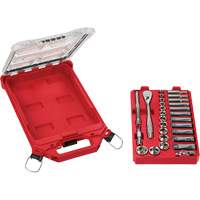 Milwaukee 48-22-9481 Jeu de cliquet et douilles avec organisateur compact &agrave; profil bas Packout, 28 Mcx, Prise de 3/8", Profond