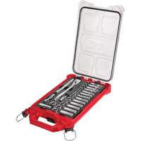 Milwaukee 48-22-9482 Cl&eacute; &agrave; cliquet et jeu de douilles avec organisateur compact &agrave; profil bas Packout, 32 Mcx, Prise de 3/8", Profond