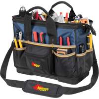 Kuny's PB1563 Sac &agrave; outils fourre-tout Big-Mouth &agrave; base moul&eacute;e, Polyester balistique, 23 pochettes, Noir/Bleu
