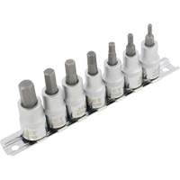 JET 601202 HSW3811M Jeu de sept douilles longues hexagonales m&eacute;triques 2", Hexagonale, Prise 3/8", 7 mr