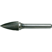 Cleveland C17576 Solid Carbide Burrs - Tree Shape Pointed End, SG-3, 3/8" Dia., 1/4" Shank, 3/4" Depth of Cut