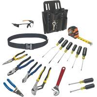 Klein Tools 80118 Jeu doutils Journeyman avec ceinture à outils et pochette en cuir, 18 morcea