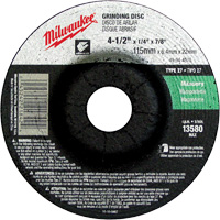 Milwaukee 49-94-4570 Meule, 4-1/2" x 1/4", Arbre 7/8", Carbure de silicium, Type 27