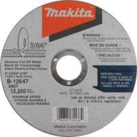 Makita B-12647-12 Meule &agrave; tronçonner mince, 5" x 3/64", Arbre de 7/8", Type 1, Oxyde d'aluminium, 12250 Tr/min