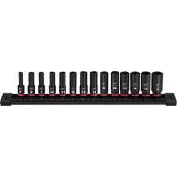 Milwaukee 49-66-7008 Jeu de douilles m&eacute;triques &agrave; 6 pans Shockwave Impact Duty, 14 Mcx, Chocs, Prise de 3/8", Profond