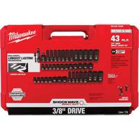 Milwaukee 49-66-7009 Shockwave Impact Duty SAE & Metric 6 Point Socket Set, 43 Pcs, Impact, 3/8" Drive Size, Deep