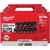 Milwaukee 49-66-7010 Jeu de douilles SAE &agrave; 6 pans Shockwave Impact Duty, 12 Mcx, Chocs, Prise de 1/2"