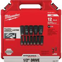 Milwaukee 49-66-7011 Jeu de douilles SAE &agrave; 6 pans Shockwave Impact Duty, 12 Mcx, Chocs, Prise de 1/2", Profond