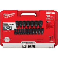 Milwaukee 49-66-7012 Jeu de douilles SAE &agrave; 6 pans Shockwave Impact Duty, 19 Mcx, Chocs, Prise de 1/2", Profond