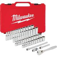 Milwaukee 48-22-9004 SAE & Metric Ratchet & Socket Set, 50 Pcs, 1/4" Drive Size, Deep