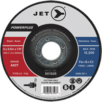 JET 501626 A60T PowerPlus Cut-Off Wheel, 5" x 3/64", 7/8" Arbor, Type 27, 12200 RPM
