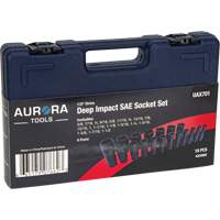 Aurora Tools UAX701 SAE Socket Set, 19 Pcs, Impact, 1/2" Drive Size, Deep
