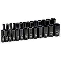 Gearwrench 099575084997 Jeu de douilles SAE/m&eacute;triques &agrave; 6 pans, 27 Mcx, Chocs, Prise de 1/2", Profond