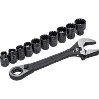 Crescent 037103283559 11-Piece Pass-Thru X6 Adjustable Wrench & Spline Socket Set, 13" L, 2-27/50" Max Width, Black Phosphate