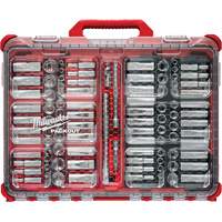 Milwaukee 48-22-9285 Jeu de cliquets et douilles m&eacute;triques/SAE avec organisateur PACKOUT &agrave; profil bas, 98 Mcx, Prise de 3/8"