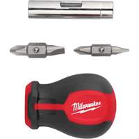 Milwaukee 48-22-2762 6-in-1 Stubby Multi-Bit Screwdriver, 3" L, Cushion Grip Handle