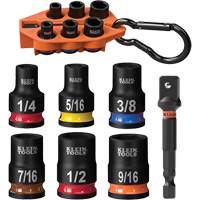 Klein Tools 33808 Jeu de douilles &agrave; chocs SAE pr&ecirc;t &agrave; emporter, 7 Mcx, Chocs, Prise de 3/8"