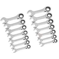 Gearwrench 85206 72-Tooth 12 Point Stubby Wrench Set, Ratcheting Combination, 14 Pieces, Imperial and Metric