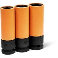 Gearwrench 84946 Jeu de douilles m&eacute;triques haute r&eacute;sistance pour protecteurs de roues, 3 Mcx, Chocs, Prise de 1/2", Profond