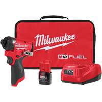 Milwaukee 3453-21 M12 FUEL Brushless Cordless Impact Driver Compact Kit with Battery & Charger, 1/4", 1300 in-lbs Max. Torque, 12 V, Lithium-Ion