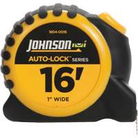 Johnson 1804-0016 Ruban &agrave; mesurer Auto-Lock avec agrafe de ceinture en acier, 1" x 16', Marques de goujon 1/16"