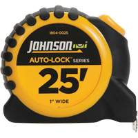 Johnson 1804-0025 Auto-Lock Power Tape with Steel Belt Clip, 1" x 25', 1/16" Graduations