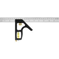 Johnson 400EM-S Heavy-Duty Inch/Metric Combination Square, 12" L, 1/8"/1/16"/1/32" Graduations, Stainless Steel