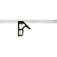 Johnson 420EM Heavy-Duty Inch/Metric Combination Square, 16" L, 1/8"/1/16" Graduations, Stainless Steel