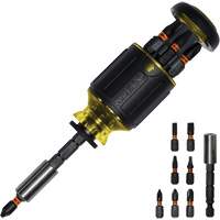 Klein Tools 32308 Tournevis tronqu&eacute; multi-embouts de longueur ajustable 8-en-1, 4-4/5" lo, Prise Coussin&eacute;e