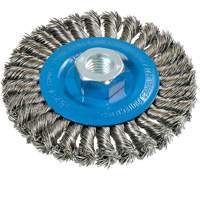 Wide Knotted Wire Wheel Brush, 4-1/2" Dia., 0.02" Fill, 5/8"-11 Arbor, Aluminum/Stainless Steel  UE936 | TENAQUIP