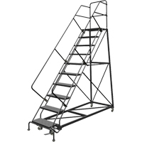 Safety Slope Rolling Ladder, 9 Steps, Perforated, 50° Incline, 90" High  VC610 | TENAQUIP