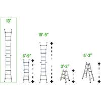 Échelle télescopique multipositions, 2,916' - 9,75', Aluminium, 300 lb, CSA calibre 1A  VD689 | TENAQUIP