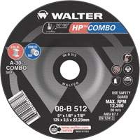 Walter Surface Technologies 08B512 HP Combo Depressed Center Combination Wheel, 5" x 1/8", 7/8" Arbor, Type 27
