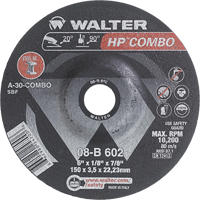 Walter Surface Technologies 08B602 HP Combo Depressed Center Combination Wheel, 6" x 1/8", 7/8" Arbor, Type 27