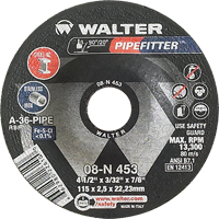Walter Technologies Pour Surface 08N453 Meule PIPEFITTER, 4-1/2" x 3/32", Arbre 7/8", Type 27