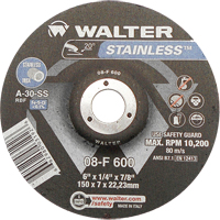 Walter Technologies Pour Surface 08F600 Meules &agrave; moyeu d&eacute;port&eacute; en acier inoxydable, 6" x 1/4", Arbre 7/8", Type 27