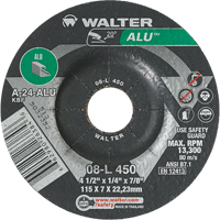 Walter Technologies Pour Surface 08L450 Meules en aluminium &agrave; moyeu d&eacute;port&eacute;, 4-1/2" x 1/4", Arbre 7/8", Type 27