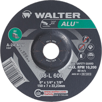 Walter Surface Technologies 08L600 Aluminium Depressed Centre Grinding Wheels, 6" x 1/4", 7/8" Arbor, Type 27