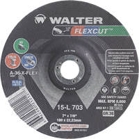 Walter Surface Technologies 15L703 Flexcut Depressed Centre Grinding Wheels, 7", 36 Grit, Aluminum Oxide, 7/8", 8600 RPM, Type 29
