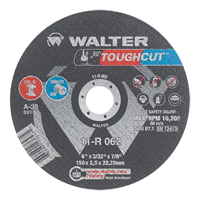 Walter Technologies Pour Surface 11R062 Meule &agrave; tronçonner renforc&eacute;e Toughcut, 6" x 3/32", Arbre de 7/8", Type 1, Oxyde d'aluminium, 10 200 Tr/min