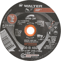 Walter Surface Technologies 08B450 HP Spin-On Grinding Wheel, 4-1/2" x 1/4", 5/8"-11 Arbor, Type 27S