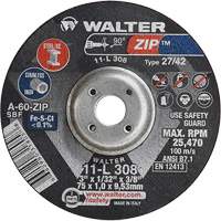 Walter Surface Technologies 11L308 Zip Cutting and Grinding Wheel, 3" x 1/13", 3/8" Arbor, Type 27, 60 Grit, Aluminum Oxide