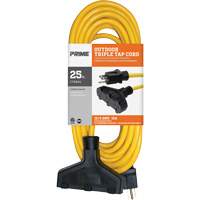 Prime EC600825 Vinyl Extension Cord, Outdoor, SJTW, 12/3 AWG, 15 A, 3 Outlet(s), 25'