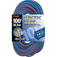 Prime LT530735 Cordon rallonge Arctic Blue, Toutes saisons, SJEOW, AWG 14/3, 13 A, 100'